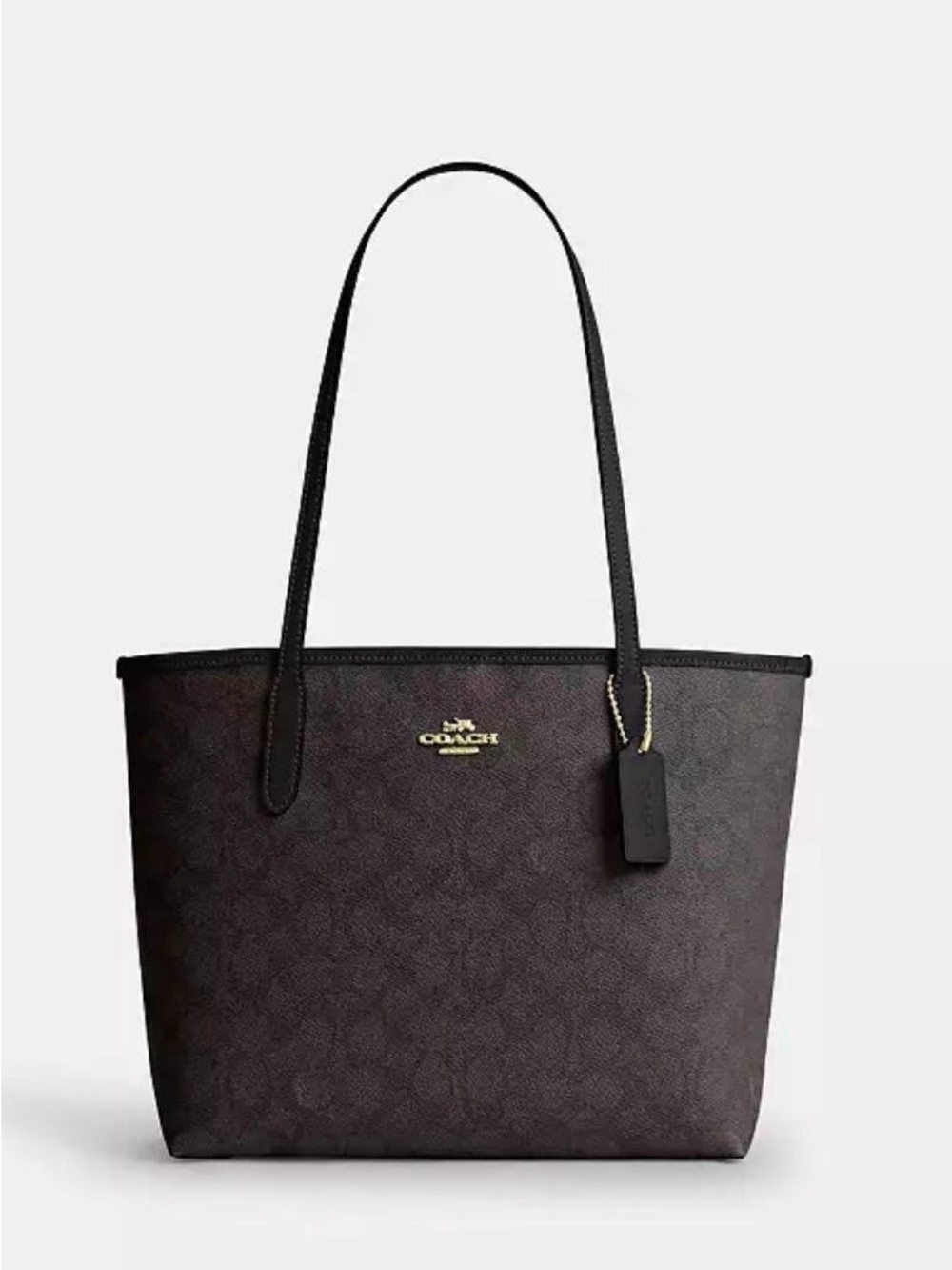 Coach Tote in Dark Brown with Black Straps and Gold Hardware